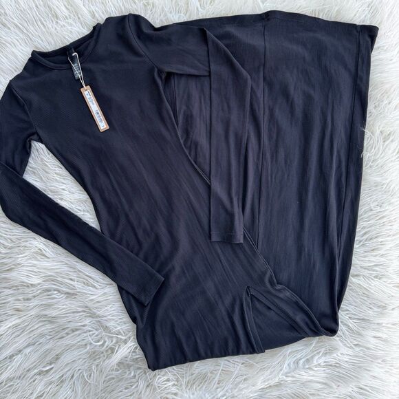 Skims Soft Lounge Long Sleeve Slit Dress Onyx Size XXS - Picture 4 of 11